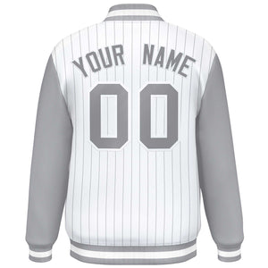 Custom White Gray Stripe Fashion Bomber Varsity Jacket with Raglan Sleeves