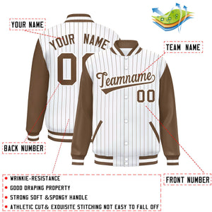 Custom White Brown Stripe Fashion Bomber Varsity Jacket with Raglan Sleeves