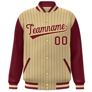 Custom Khaki Crimson Stripe Fashion Bomber Varsity Jacket with Raglan Sleeves