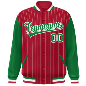 Custom Red Kelly Green-White Stripe Fashion Bomber Varsity Jacket with Raglan Sleeves