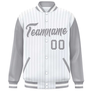 Custom White Gray Stripe Fashion Bomber Varsity Jacket with Raglan Sleeves