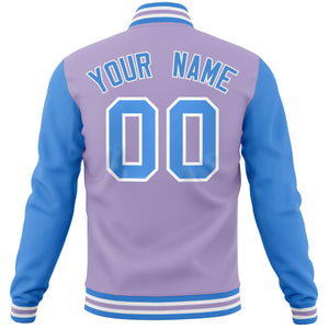 Custom Light Purple Powder Blue Varsity Full-Snap Raglan Sleeves Letterman Baseball Jacket