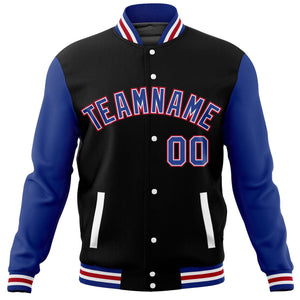 Custom Black Royal Varsity Full-Snap Raglan Sleeves Letterman Baseball Jacket