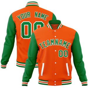 Custom Orange Kelly Green Varsity Full-Snap Raglan Sleeves Letterman Baseball Jacket