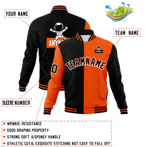 Custom Black Orange Two Tone Split Fashion Varsity Letterman Jacket with Raglan Sleeves