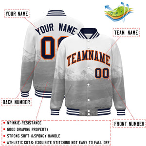 Custom White Navy-Orange Denver City Connect Track Varsity Full-Snap Jacket