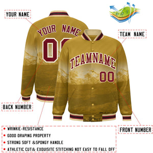 Custom Old Gold Crimson-White Denver City Connect Track Varsity Full-Snap Jacket