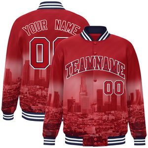 Custom Red Navy-White Los Angeles City Connect Track Varsity Full-Snap Jacket