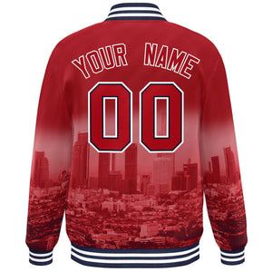 Custom Red Navy-White Los Angeles City Connect Track Varsity Full-Snap Jacket