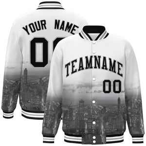 Custom White Black-Gray Chicago City Connect Track Varsity Full-Snap Jacket