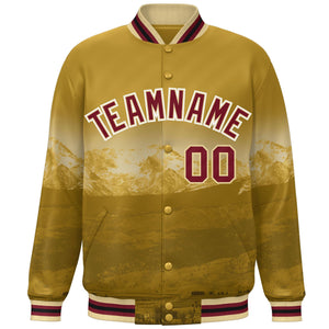 Custom Old Gold Crimson-White Denver City Connect Track Varsity Full-Snap Jacket