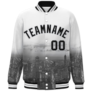 Custom White Black-Gray Chicago City Connect Track Varsity Full-Snap Jacket