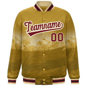 Custom Old Gold Crimson-White Denver City Connect Track Varsity Full-Snap Jacket