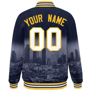 Custom Navy White-Gold Los Angeles City Connect Track Varsity Full-Snap Jacket