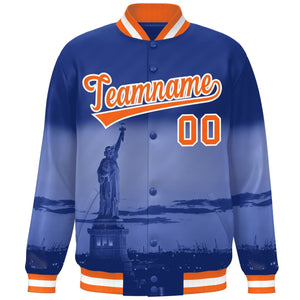 Custom Royal Orange-White New York City Connect Track Varsity Full-Snap Jacket