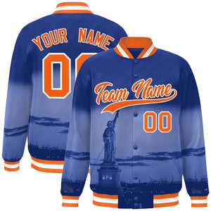 Custom Royal Orange-White New York City Connect Track Varsity Full-Snap Jacket