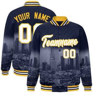 Custom Navy White-Gold Los Angeles City Connect Track Varsity Full-Snap Jacket