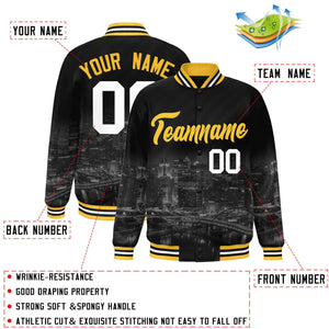 Custom Black Gold Pittsburgh City Connect Track Varsity Full-Snap Jacket