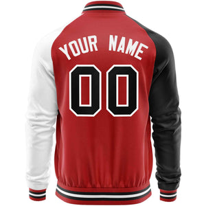 Custom Red White-Black Varsity Full-Zip Raglan Sleeves Letterman Baseball Jacket