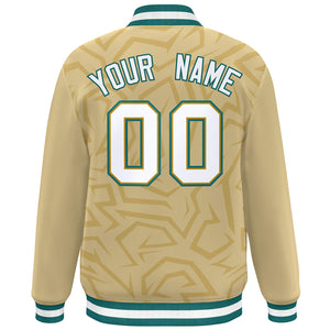 Custom Khaki White-Teal Stripe Graffiti Pattern Varsity Full-Snap Jacket