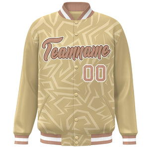 Custom Khaki Brown-White Stripe Graffiti Pattern Varsity Full-Snap Jacket