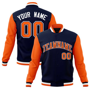 Veste de baseball Letterman personnalisée à manches raglan et orange-blanc marine