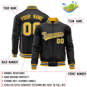 Custom Black Gold Classic Style Varsity Full-Zip Letterman Baseball Jacket