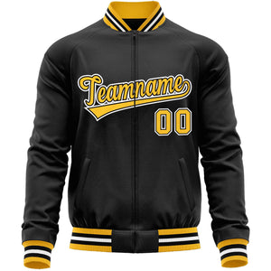 Custom Black Gold Classic Style Varsity Full-Zip Letterman Baseball Jacket