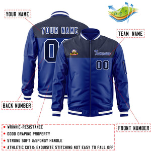 Custom Navy Royal Varsity Full-Zip Color Block Letterman Bomber Jacket