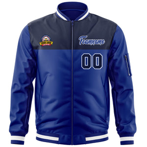 Custom Navy Royal Varsity Full-Zip Color Block Letterman Bomber Jacket