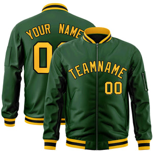 Custom Green Gold-Black Varsity Full-Zip Letterman Bomber Jacket