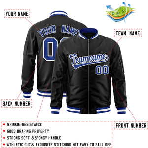 Custom Black Royal-White Varsity Full-Zip Letterman Bomber Jacket