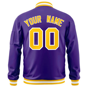 Custom Purple Gold-White Varsity Full-Zip Letterman Bomber Jacket