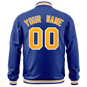 Custom Royal Gold-White Varsity Full-Zip Letterman Bomber Jacket