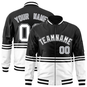 Custom Black White-Black Varsity Full-Zip Color Block Letterman Bomber Jacket