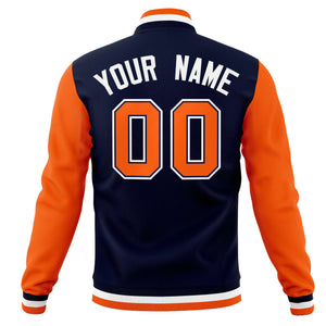 Veste de baseball Letterman personnalisée à manches raglan et orange-blanc marine