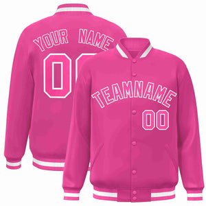 Custom Pink Pink-White Classic Style Varsity Full-Snap Letterman Jacket