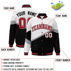 Custom White Black Red-White Color Block Bomber Varsity Baseball Jacket