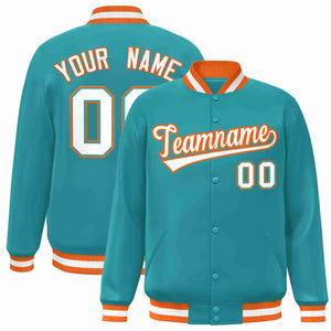 Veste Letterman personnalisée Aqua White-Orange Classic Style Varsity Full-Snap