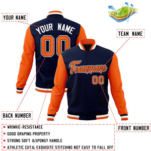 Veste de baseball Letterman personnalisée à manches raglan et orange-blanc marine