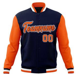 Veste de baseball Letterman personnalisée à manches raglan et orange-blanc marine