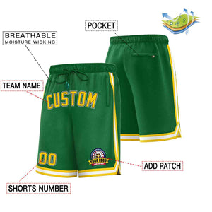 Short en maille de basket-ball de style classique Kelly vert or-blanc personnalisé