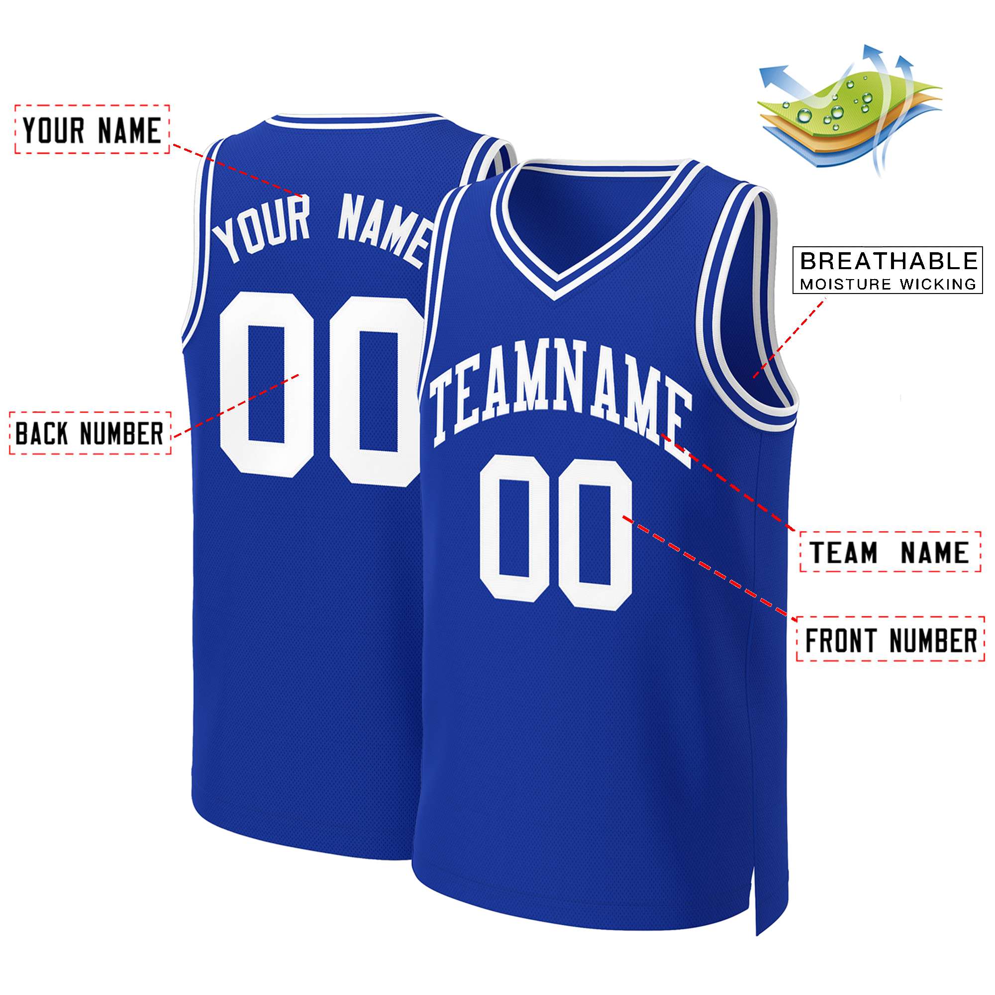 Maillot de basket-ball personnalisé Royal White Classic Tops