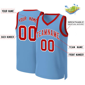 Maillot de basket-ball classique personnalisé, bleu clair, rouge et blanc