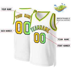 Maillot de basket-ball personnalisé, blanc, vert-noir, dégradé classique, hauts à la mode