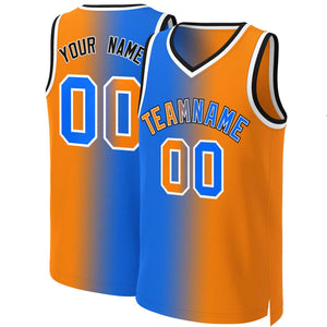 Custom Blue Orange-White Gradient Fashion Tops Basketball Jersey