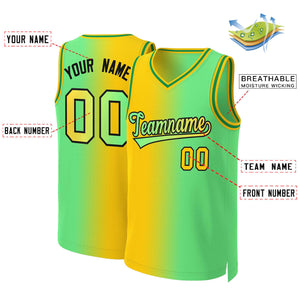 Maillot de basket-ball personnalisé jaune néon vert-noir dégradé, hauts à la mode