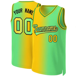 Maillot de basket-ball personnalisé jaune néon vert-noir dégradé, hauts à la mode