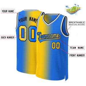 Maillot de basket-ball personnalisé, dégradé jaune bleu-noir, hauts à la mode