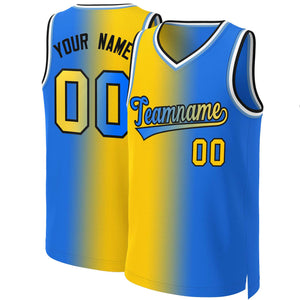 Maillot de basket-ball personnalisé, dégradé jaune bleu-noir, hauts à la mode